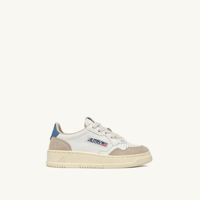 Medalist Kids Low en cuir et daim coloris blanc et bleu azur
