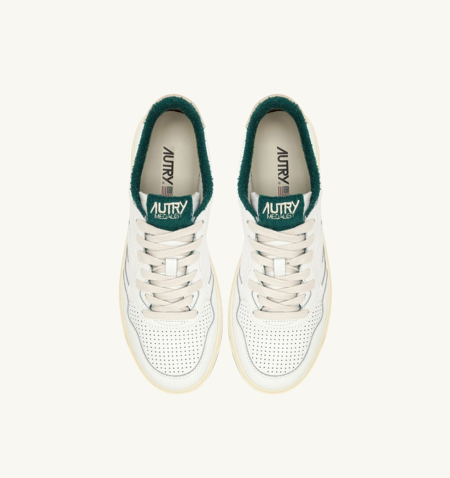 Medalist Low en cuir coloris blanc et Forest