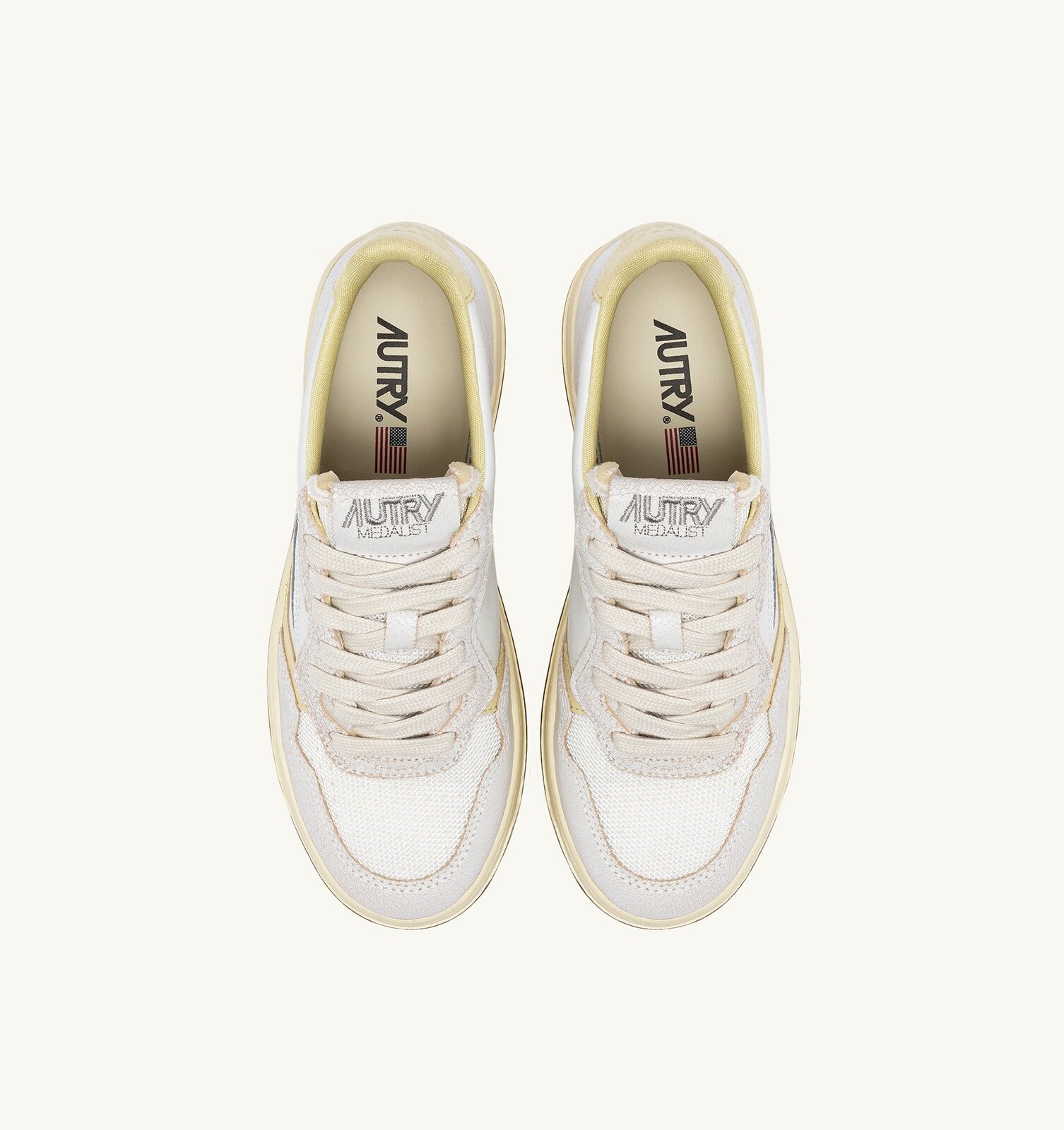 Medalist Low en cuir et mesh coloris blanc et hay