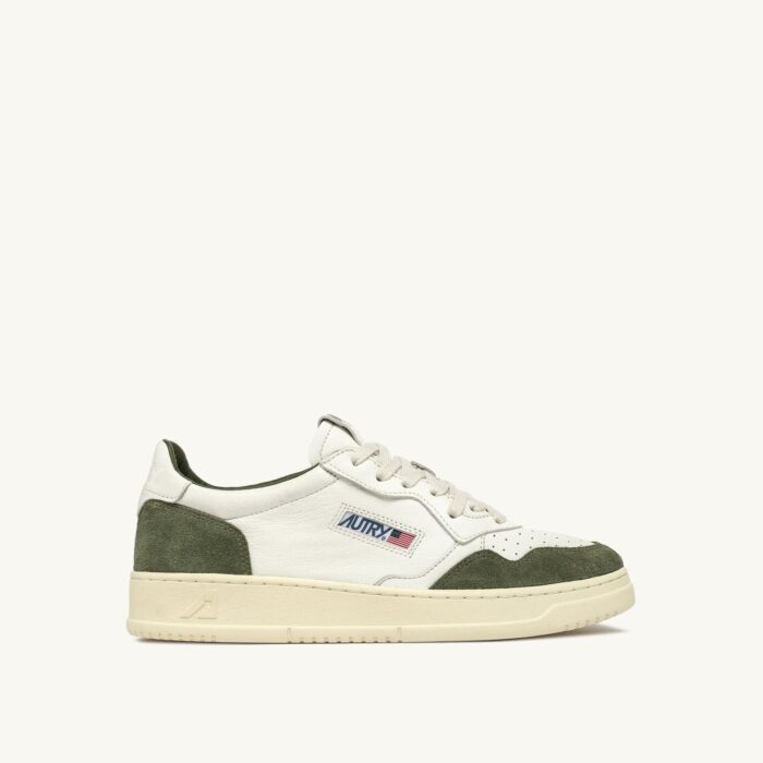 Medalist Low en cuir et daim blanc et kaki