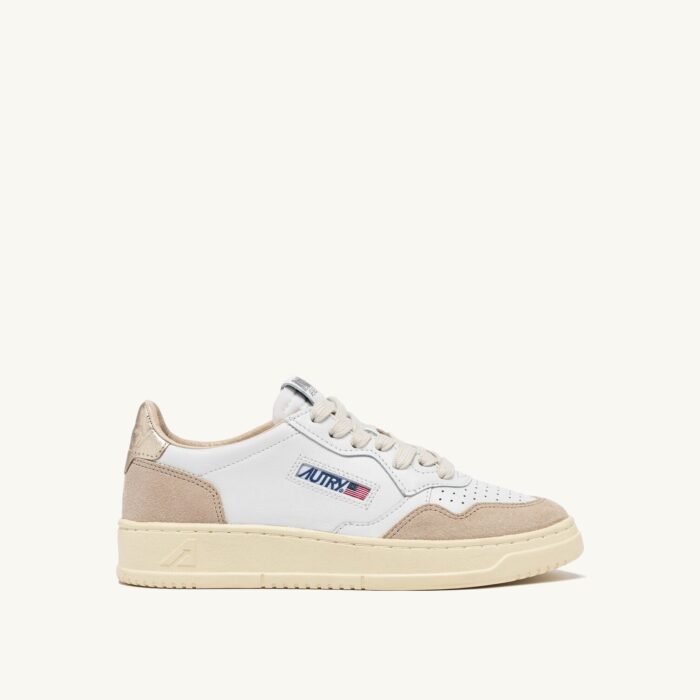 Medalist Low en cuir et daim blanc et doré