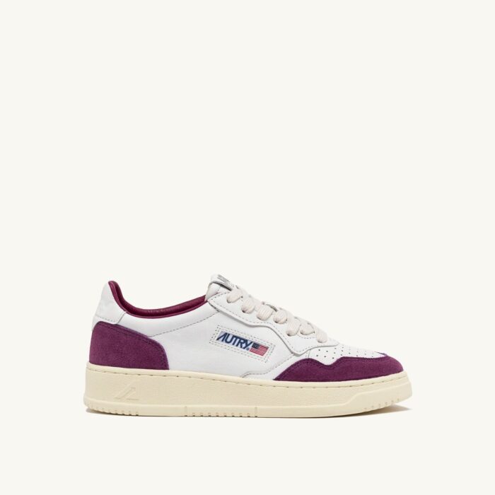 Medalist Low en cuir et daim blanc et violet