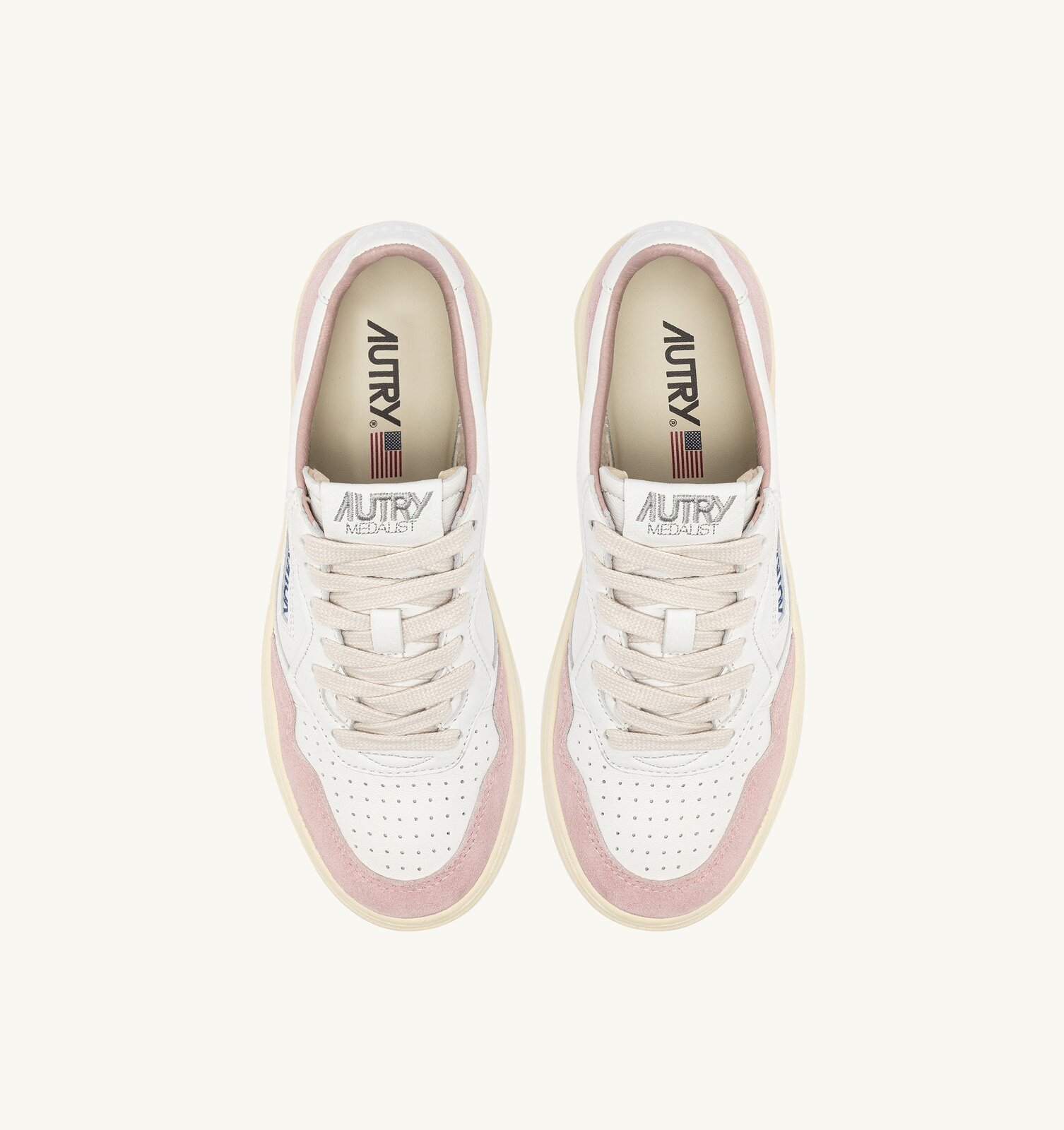 Medalist Low en cuir et daim coloris blanc et powder